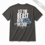 Pepper adult baseball graphic T-shirt with large back design reading "Let the Beast Out of the Cage" in white and light blue.