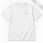 Front of a white adult baseball T-shirt with the small TB 03 Glove System technical graphic printed on the left chest.