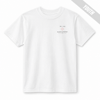 Front of a white youth baseball T-shirt with the small TB 03 Glove System technical graphic printed on the left chest.