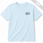 Chambray adult baseball T-shirt with small navy Field Life at the Ballpark left chest graphic.